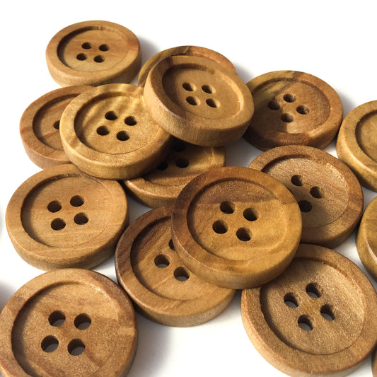 Four Hole Inset Button -'Earth Tone' Poplar Wood 1"