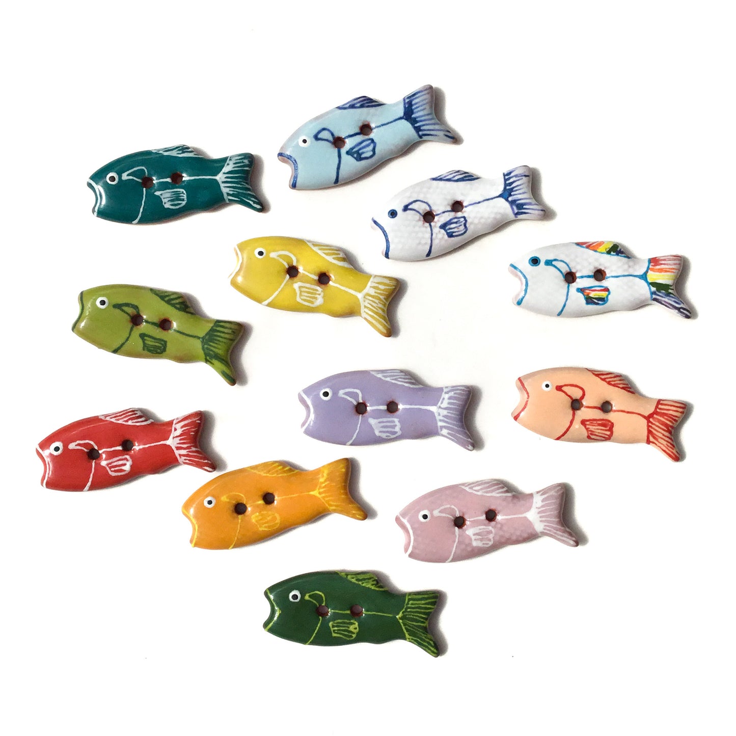 Colorful Fish Ceramic Buttons 1/2" x 1-1/4"