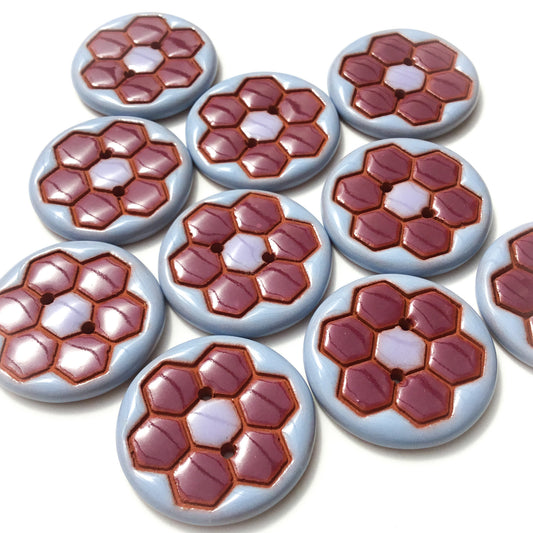 Periwinkle & Burgundy Grandma’s Flower Garden Button 1-1/16”