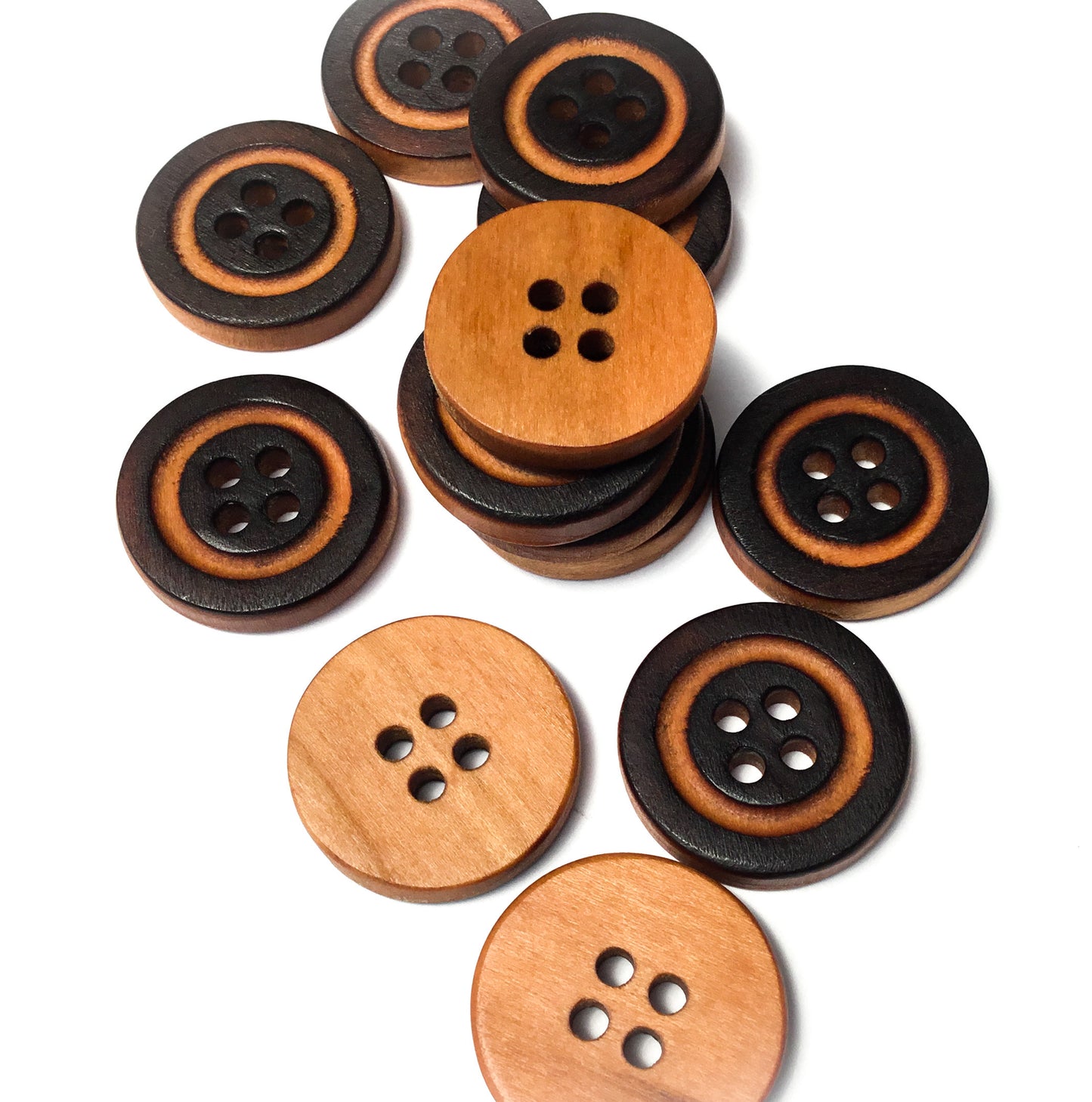 Four Hole Inset Ring Button - Blackened Cherry Wood 1"