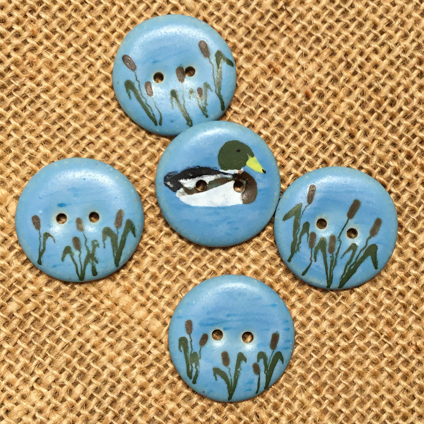 'Mallard & Cattails' Stoneware Buttons 1-1/16" 5-pack