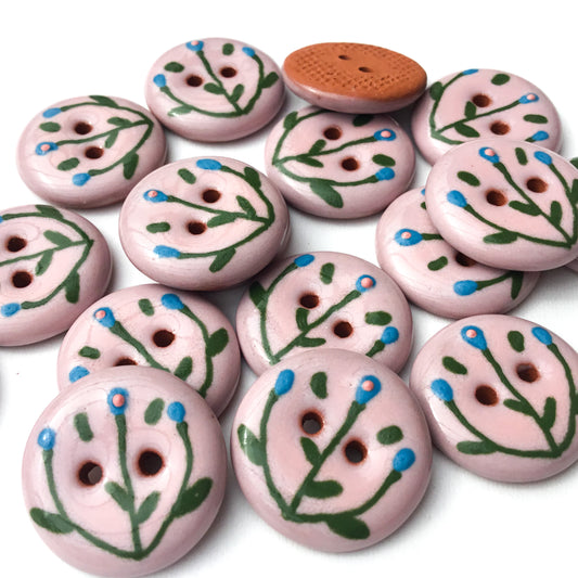 'Dainty Blues' Pink Ceramic Button 3/4"