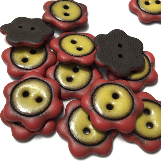 ‘Floral Darlings' Black Stoneware Button - Red & Yellow 7/8”