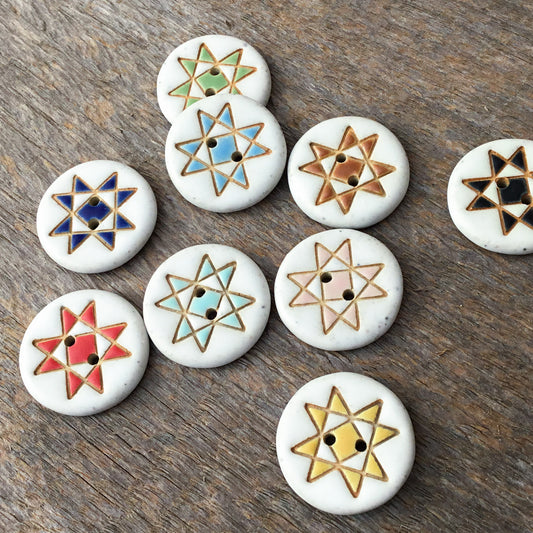 Ohio Star Quilt Block Stoneware Button ‘Solid Mattes’ 7/8”