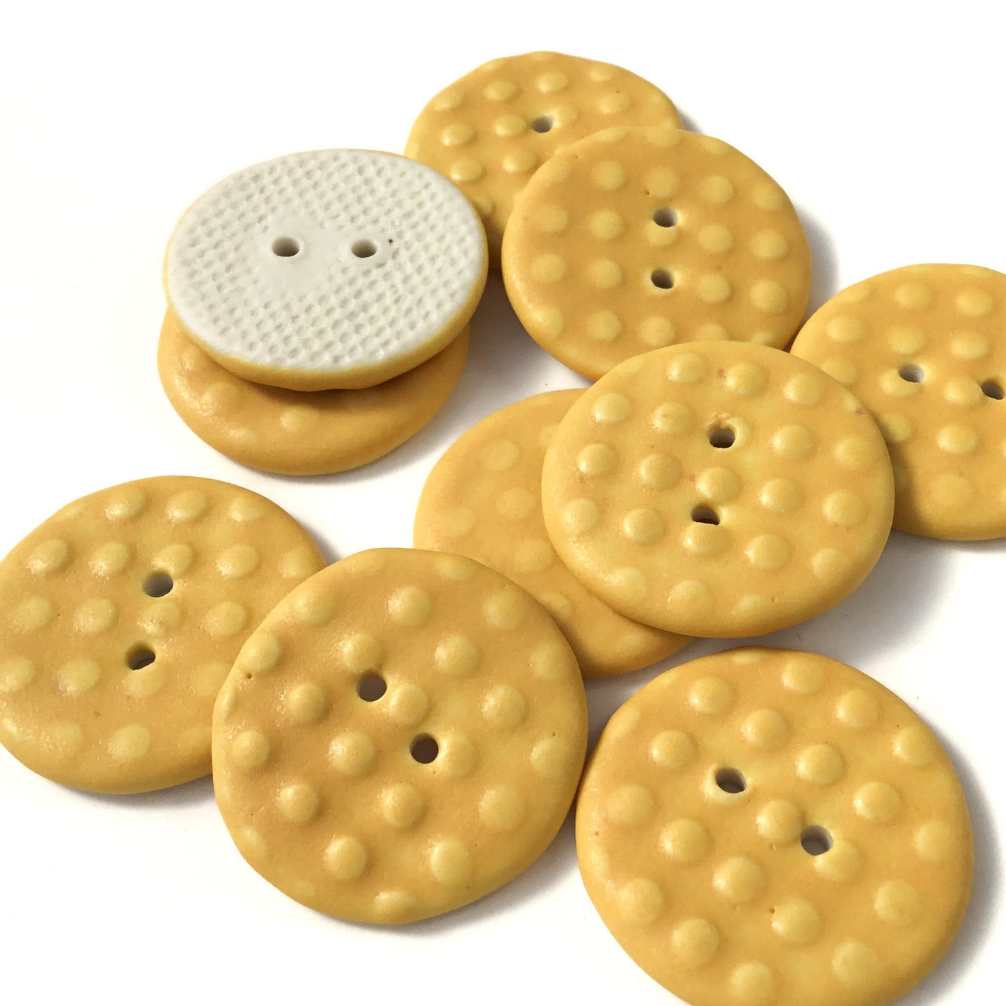 Golden Yellow Polka Dot Porcelain Button 1"