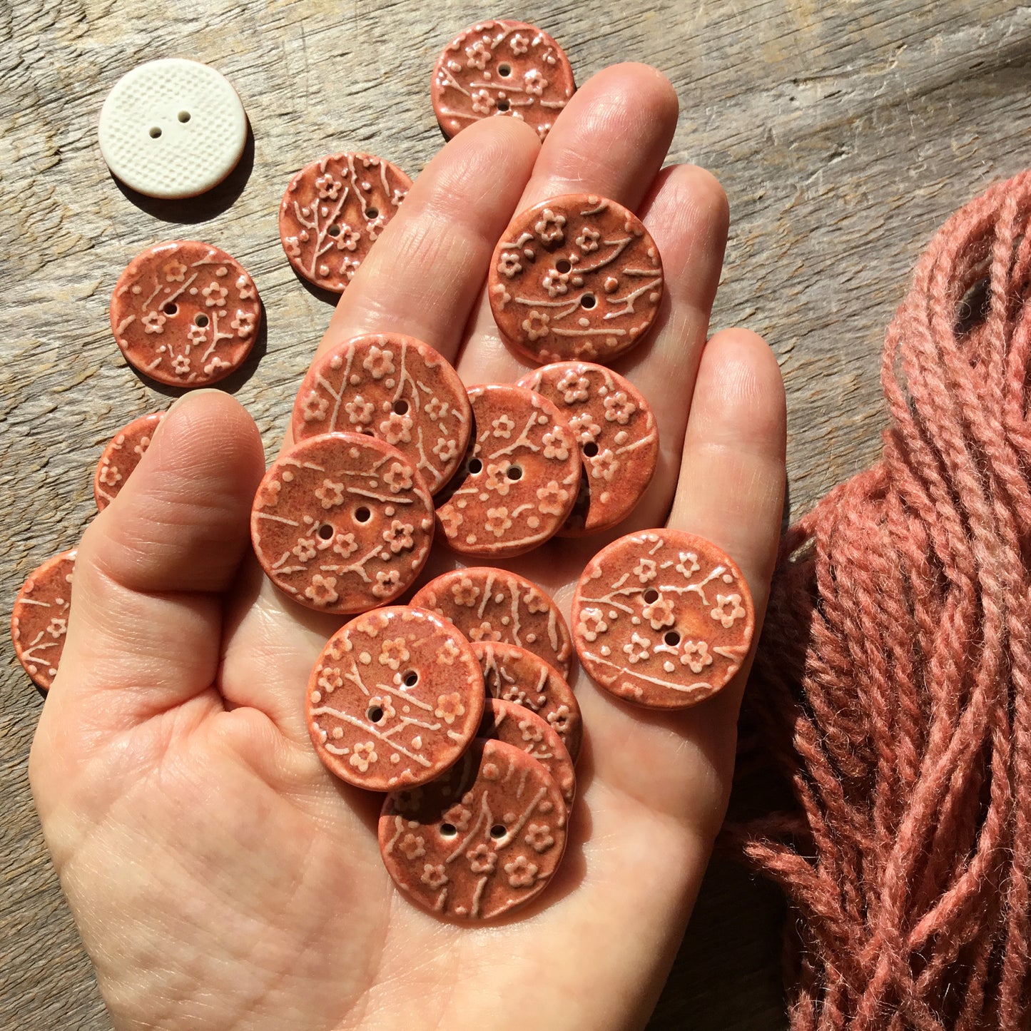 ‘Spiced Plum’ Plum Blossom Porcelain Button 1"