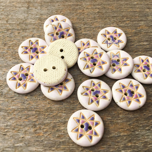 Ohio Star Quilt Block Stoneware Button ‘Purple Party’ 3/4”