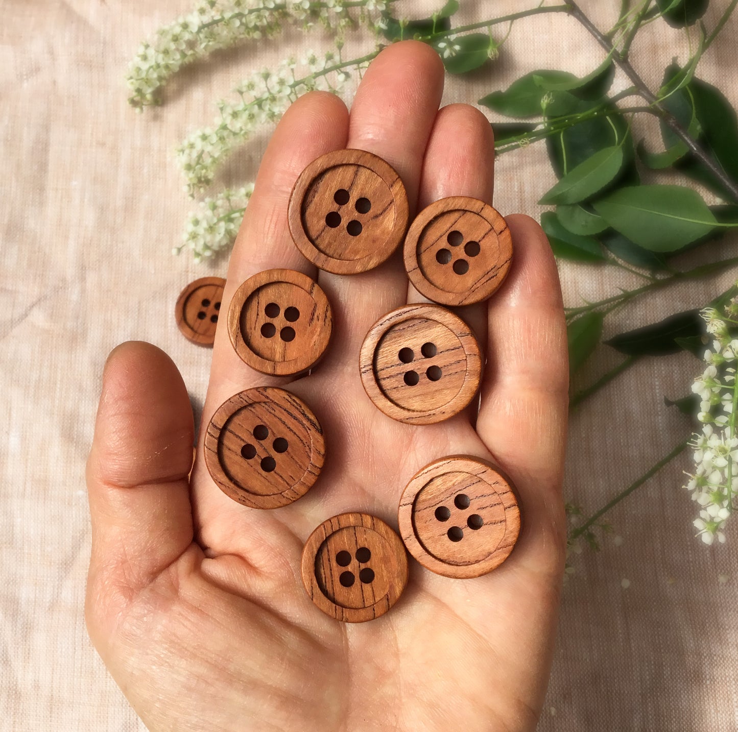 Four Hole Inset Button - Mineral Streaked Cherry Wood - 2 sizes