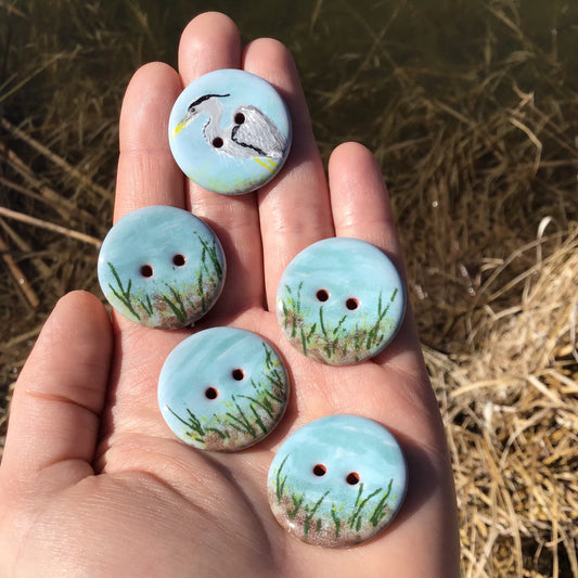 ‘Heron by the Waterside’ 1-1/16” One-of-a-kind 5-pack