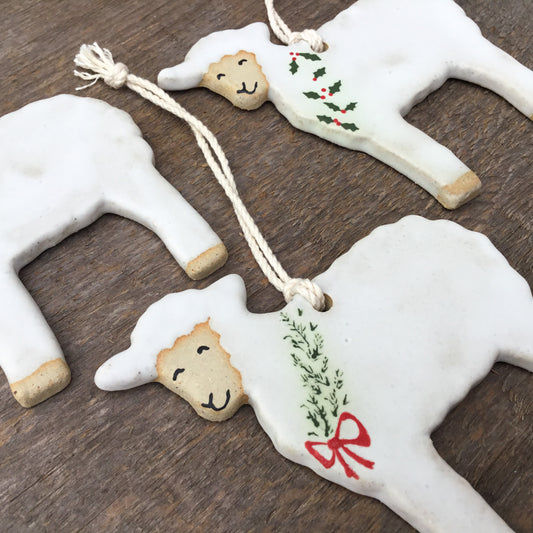 Christmas Sheep Stoneware Ornament