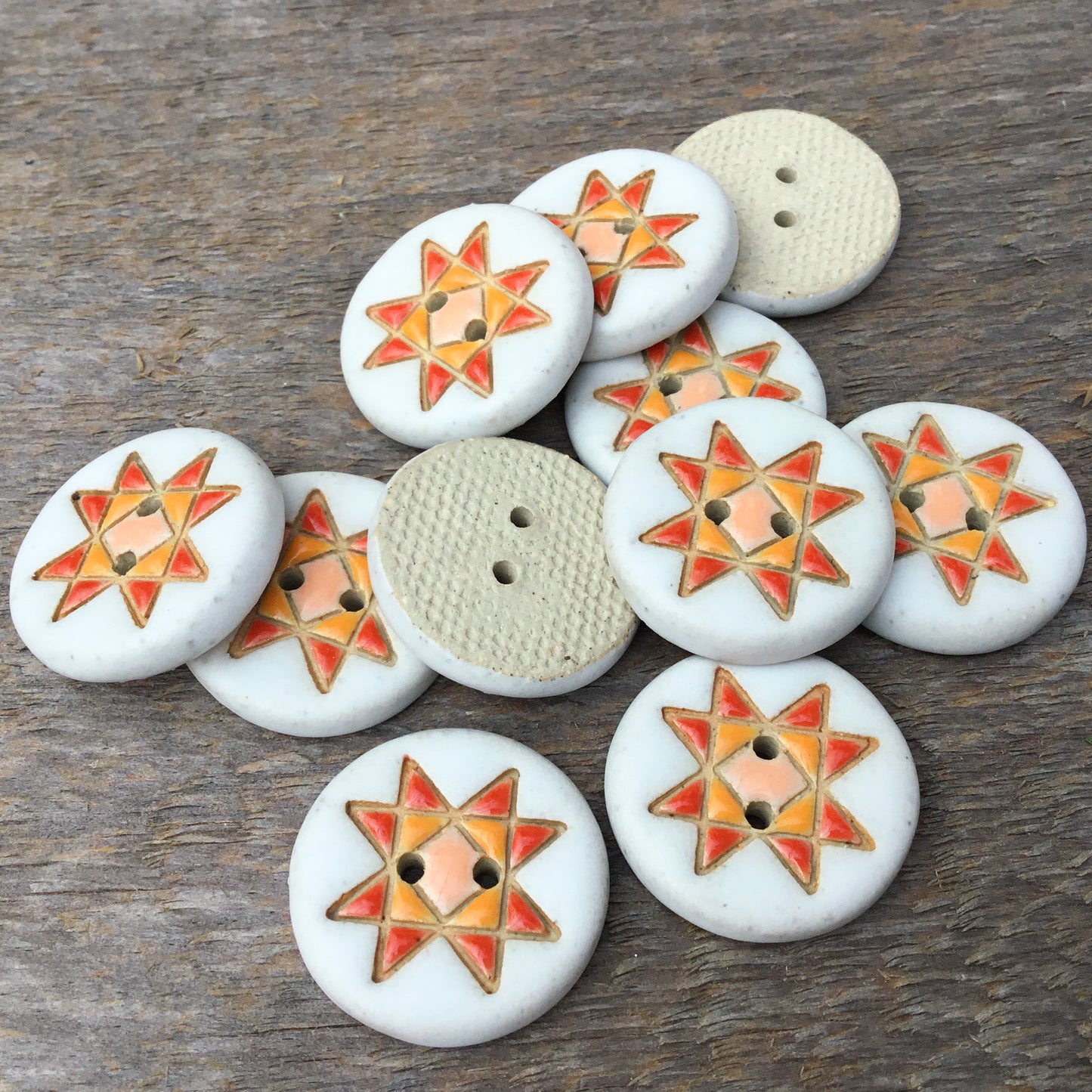 Ohio Star Quilt Block Stoneware Button ‘Sunny Day’ 7/8”