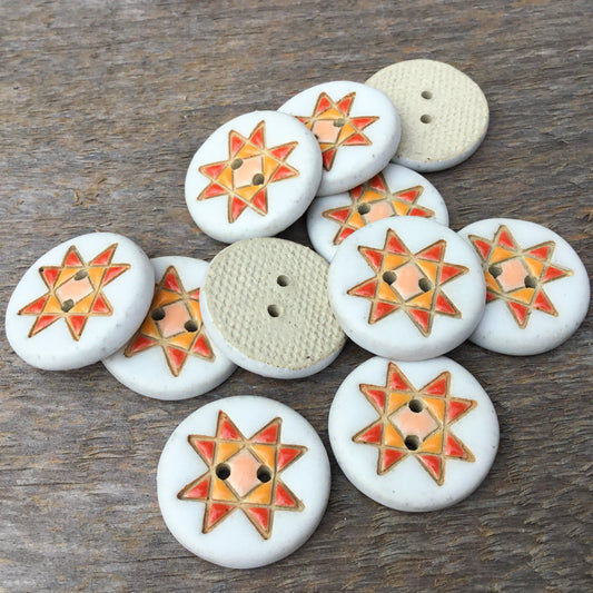 Ohio Star Quilt Block Stoneware Button ‘Sunny Day’ 7/8”