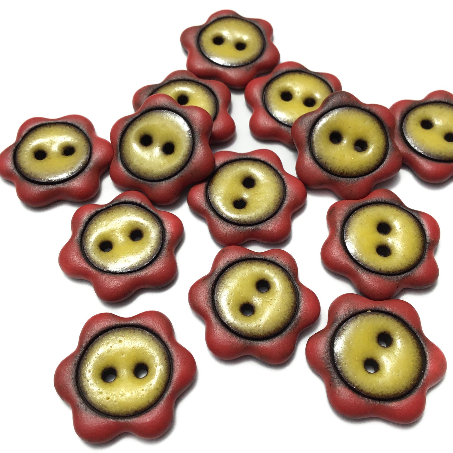 ‘Floral Darlings' Black Stoneware Button - Red & Yellow 7/8”
