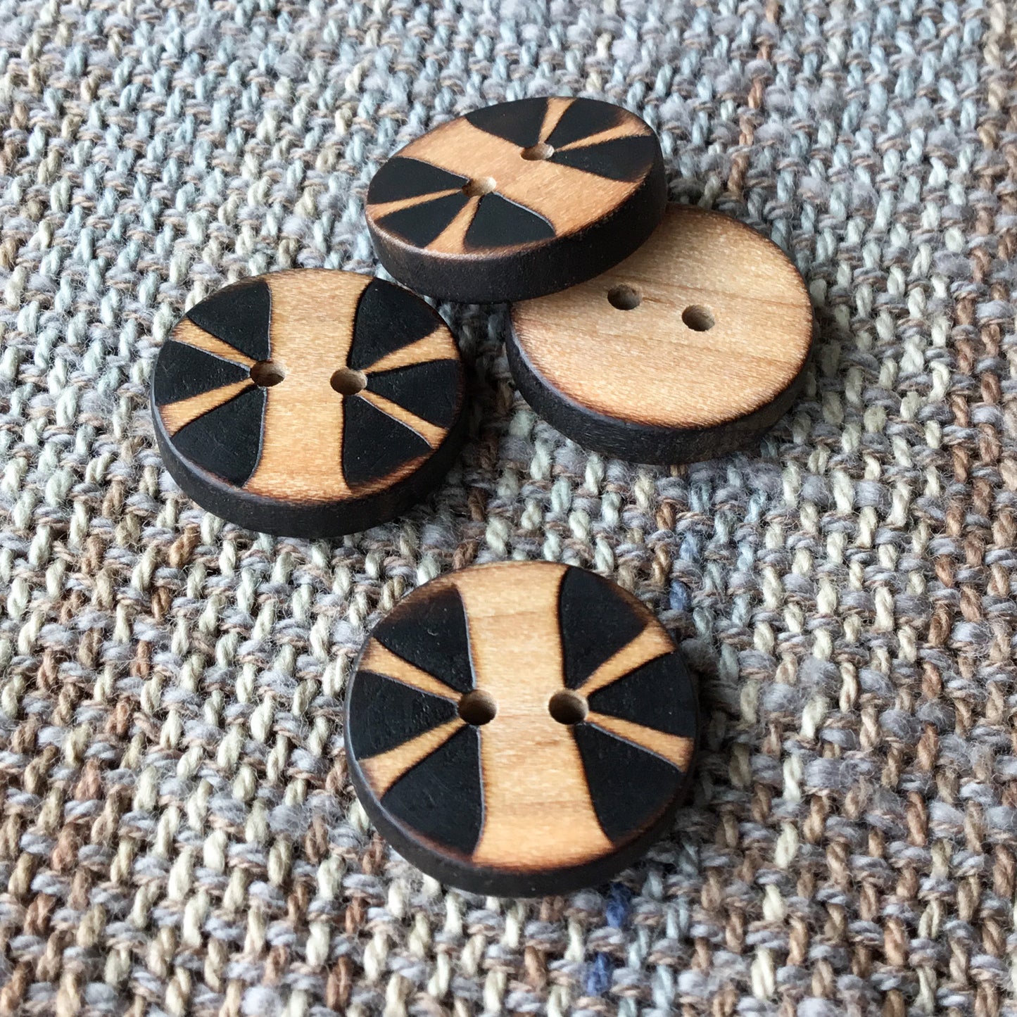 'Split Flower' Wood Burned Buttons 7/8”