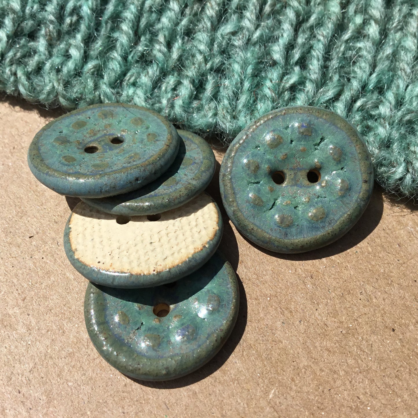 Blue Stone 'Aster' Stoneware Button 13/16"