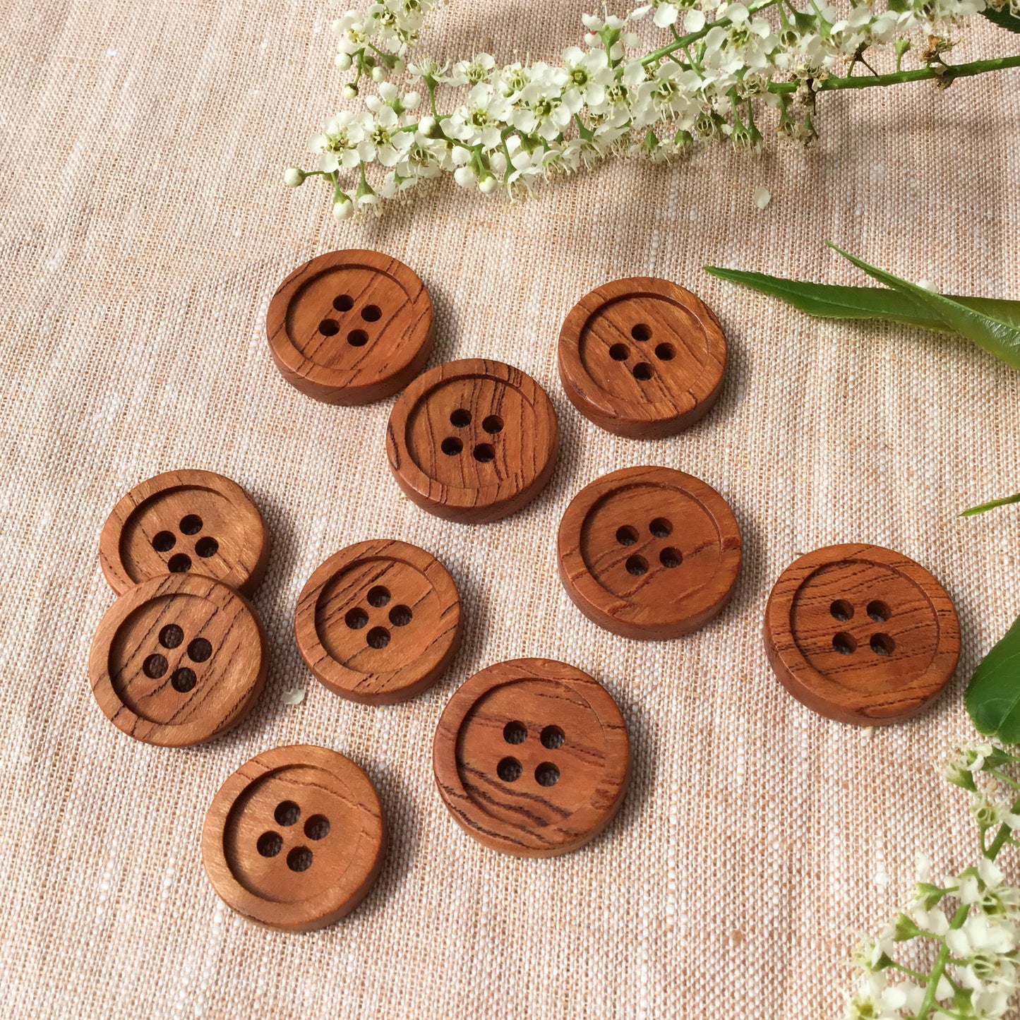 Four Hole Inset Button - Mineral Streaked Cherry Wood - 2 sizes