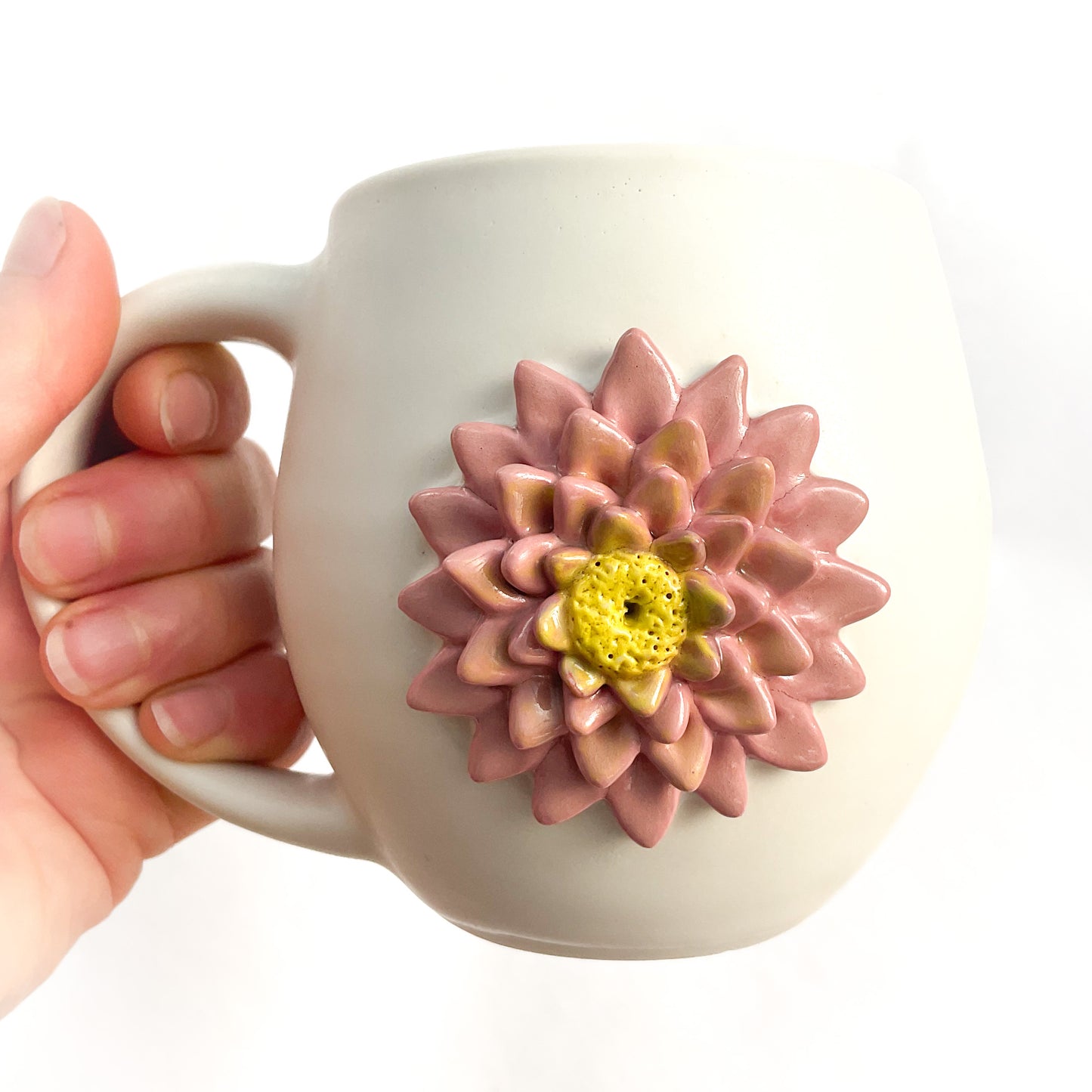 Dahlia Hand Sculpted Porcelain Mug 12 oz