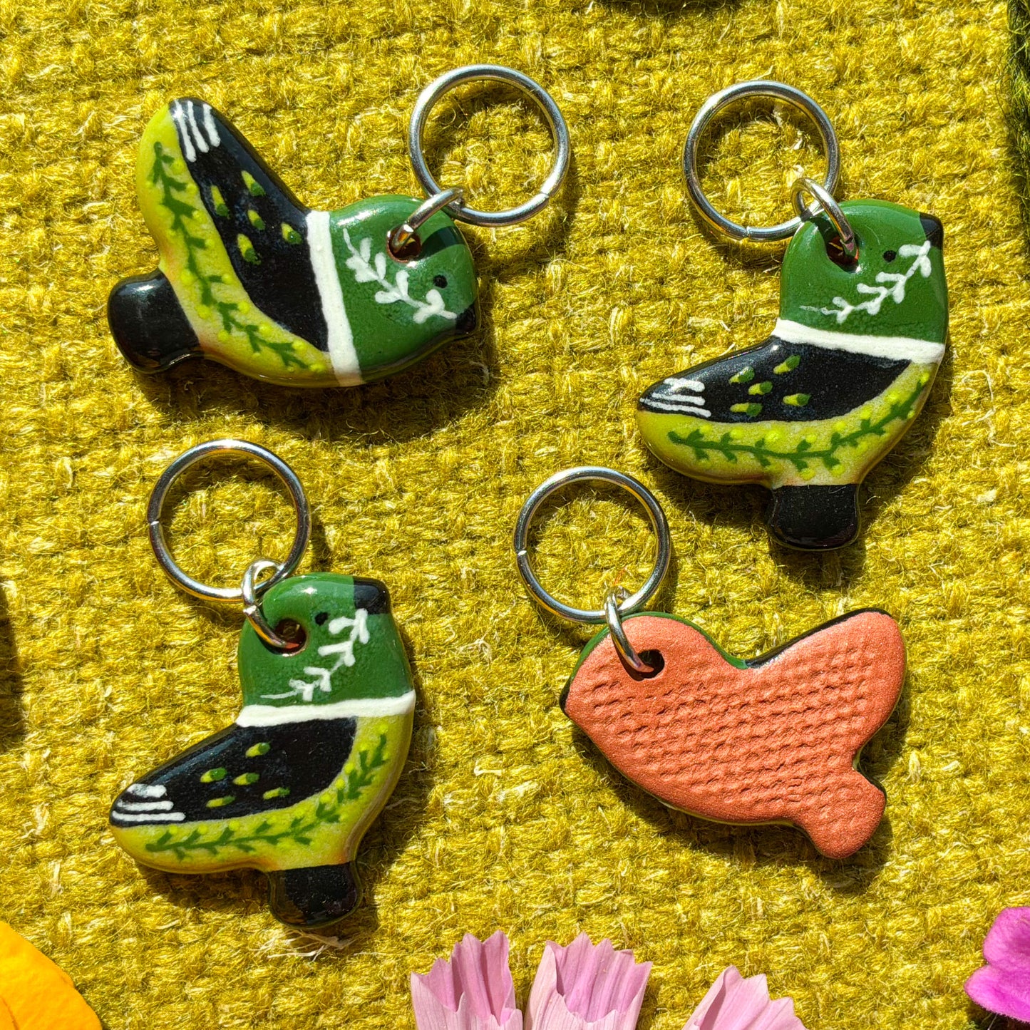 Ceramic Folk Bird Stitch Marker 3/4" x 7/8"