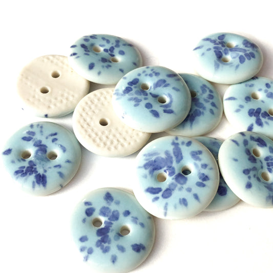 Speckled Light Blue Porcelain Buttons 11/16”