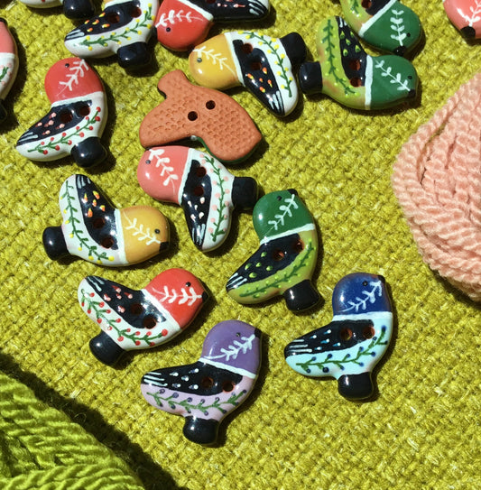 Ceramic Folk Bird Buttons 3/4" x 7/8"
