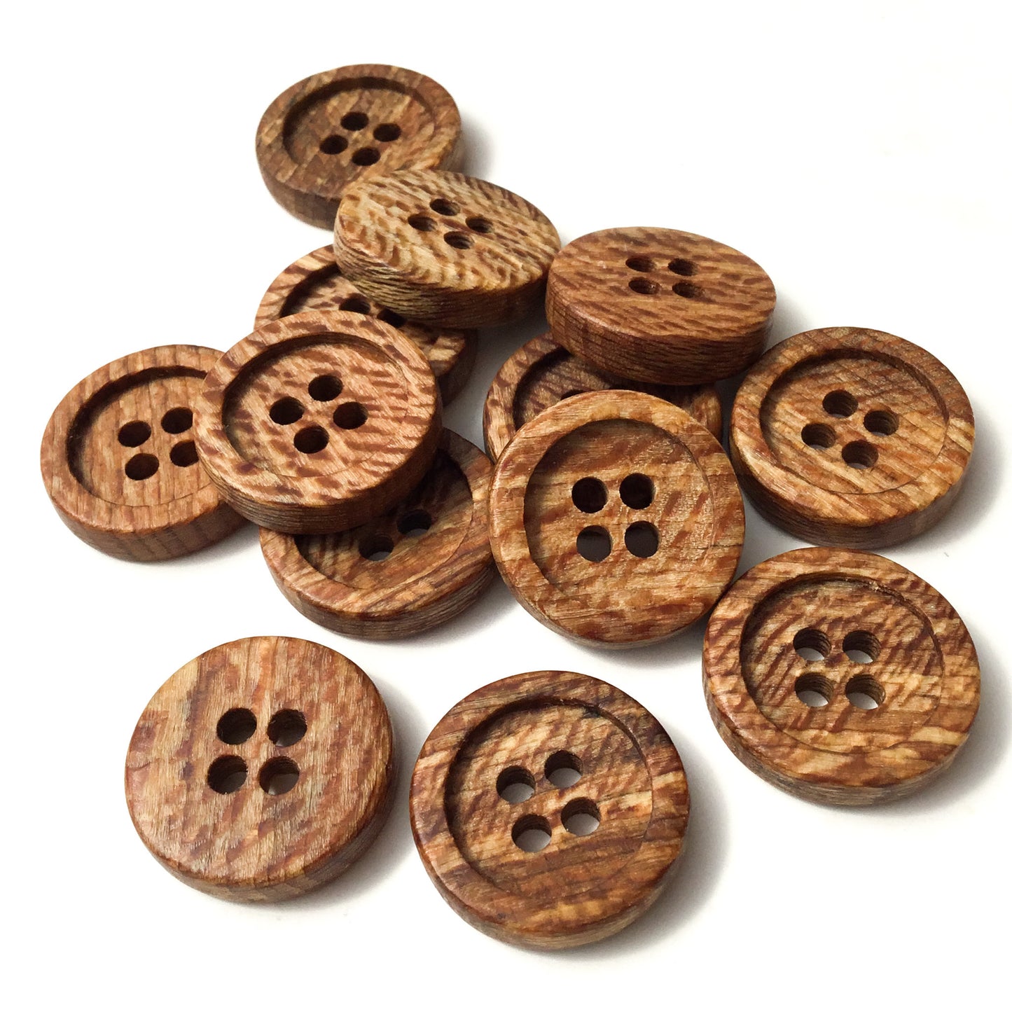 Four Hole Inset Button - 'Cinnamon & Cream' Sycamore Wood 7/8"