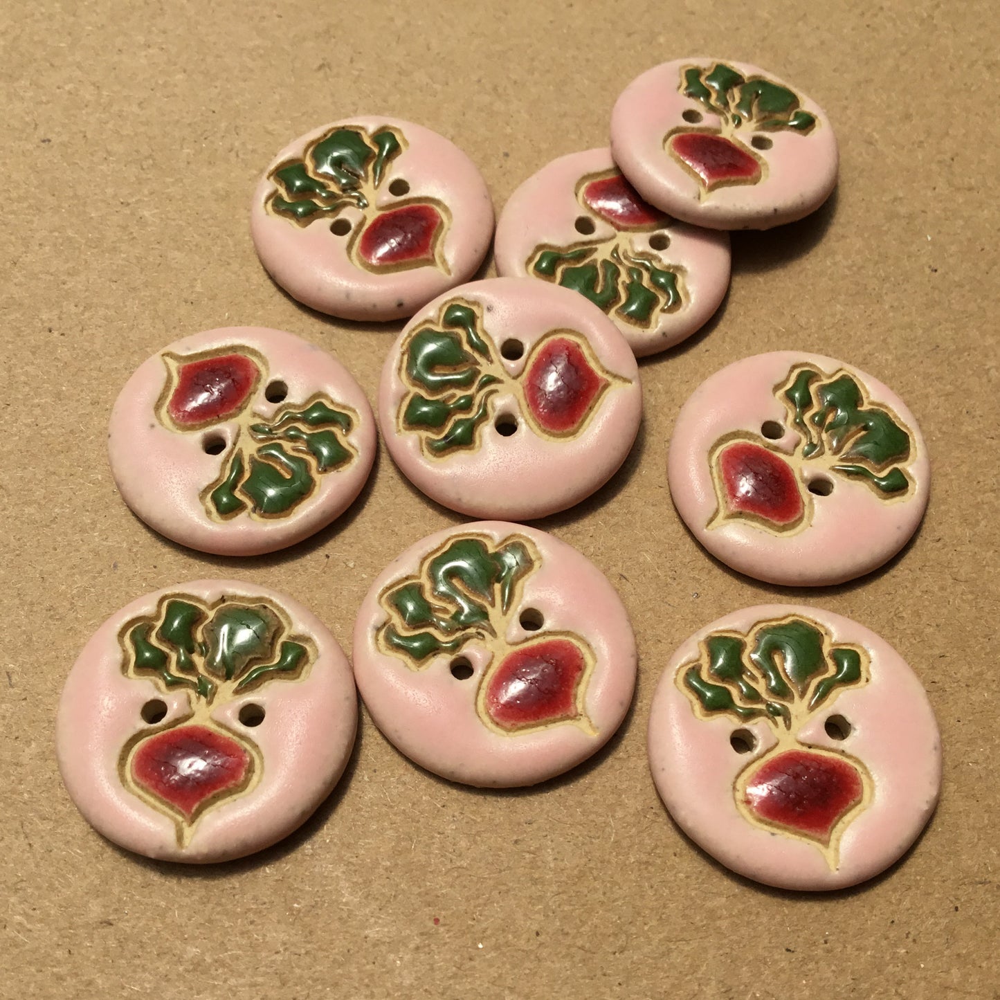Matte Pink Garden Beet Stoneware Button 7/8
