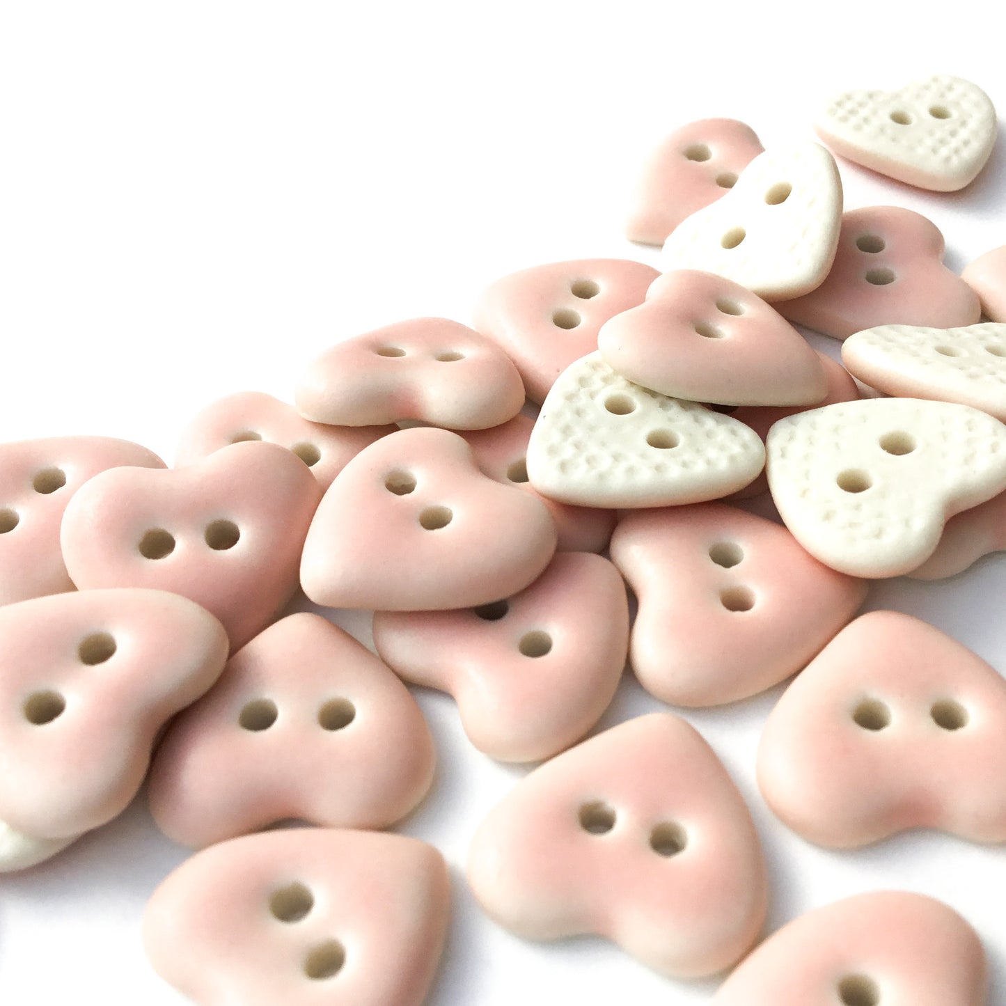 Matte Pink Porcelain Heart Buttons 9/16"