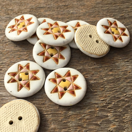 Ohio Star Quilt Block Stoneware Button ‘Autumn Harvest’ 7/8”