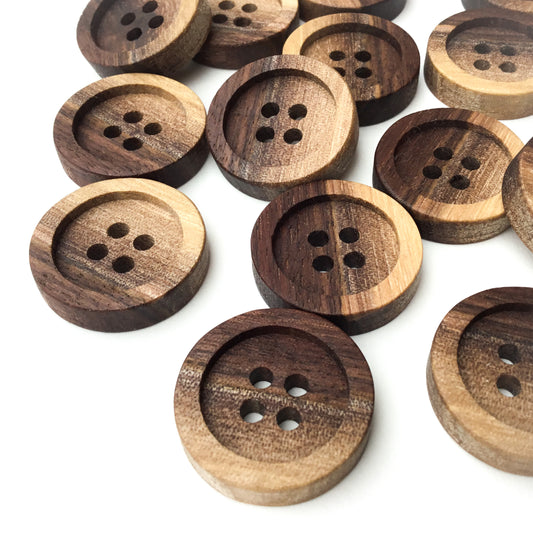 Four Hole Inset Button - Two-toned Black Walnut Wood - 4 sizes