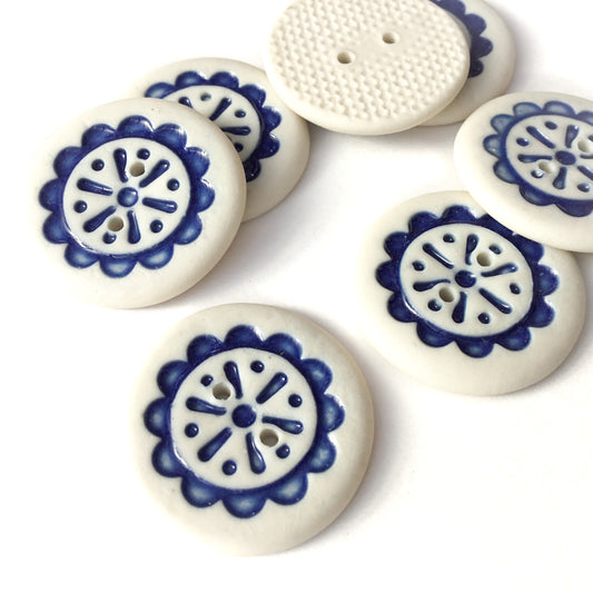 Scalloped Flower Porcelain Button ‘Deep Blue’ 1"