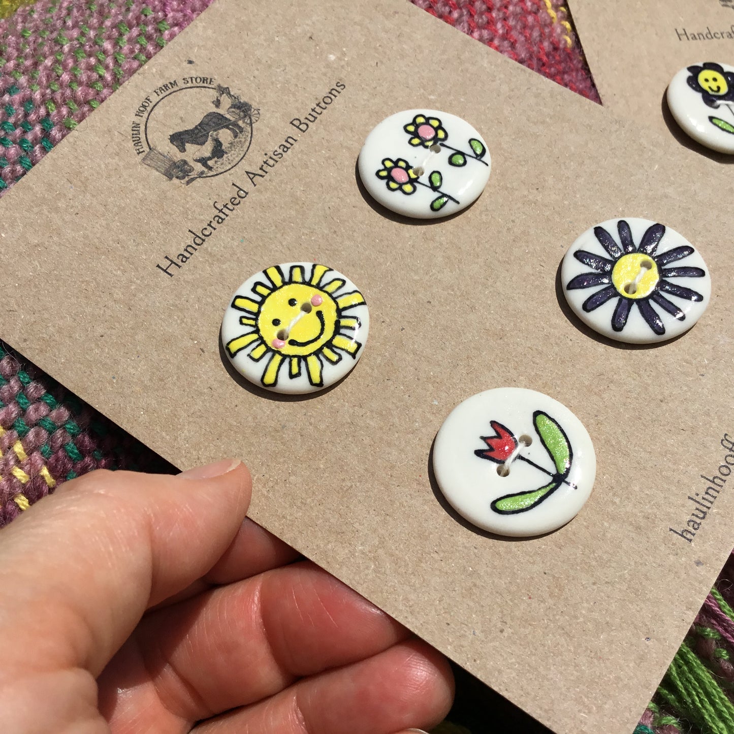 Sunny Day Mixed Flowers Porcelain Button Set - 1”