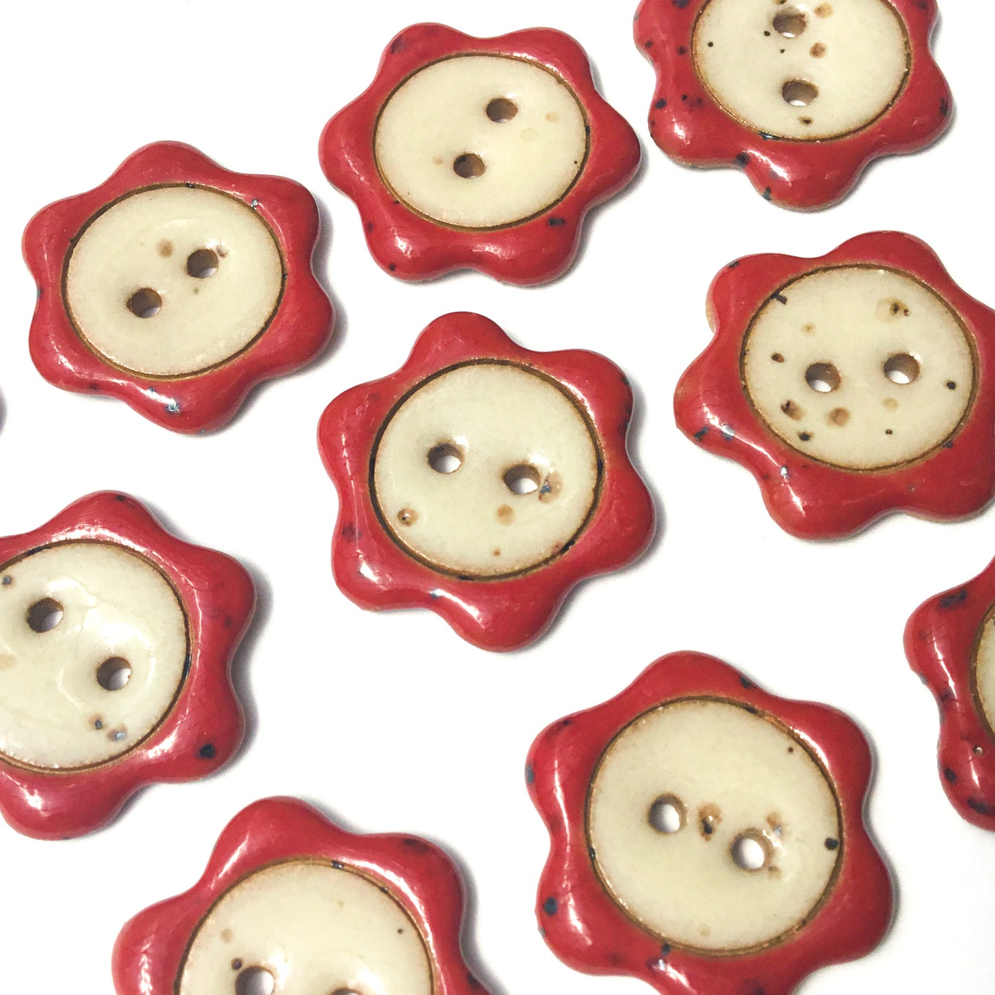 'Floral Darlings' Stoneware Button - Cream & Crimson Red 7/8"