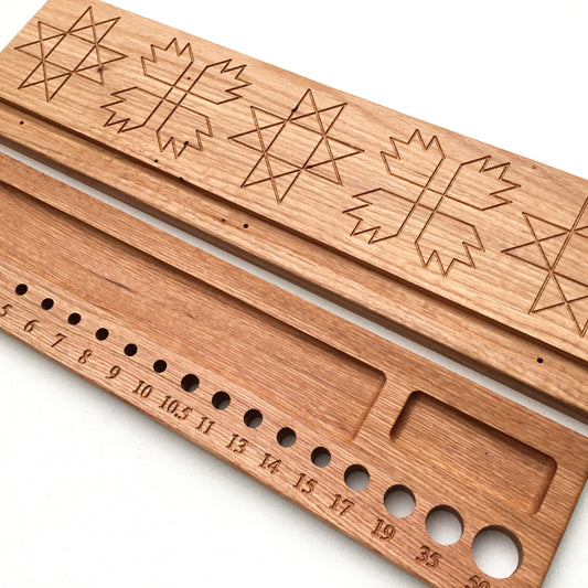 The Original Knitter’s Shelf - Red Oak with Ohio Star & Bear Paw