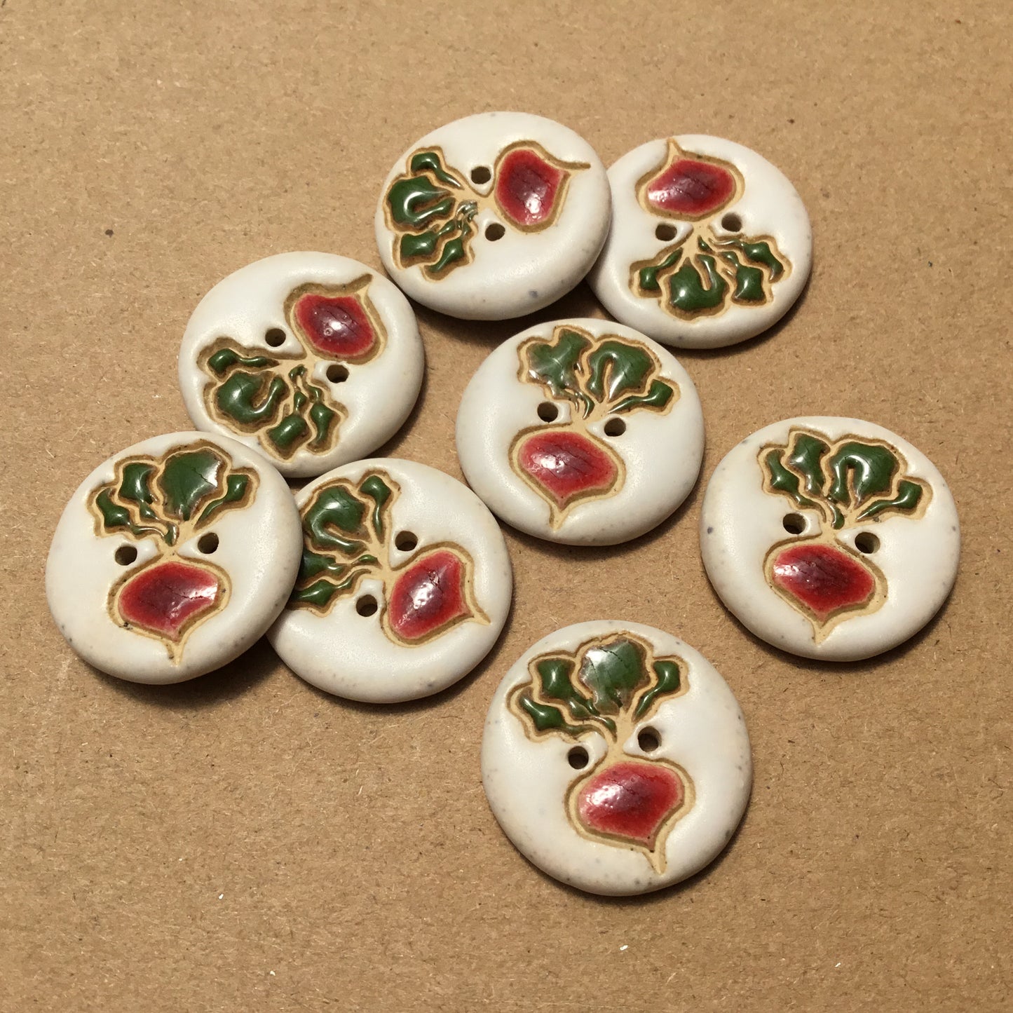 Matte White Garden Beet Stoneware Button 7/8”