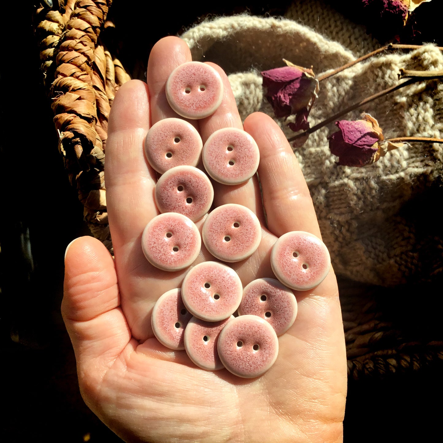 Pink Rhubarb Porcelain Button 7/8"