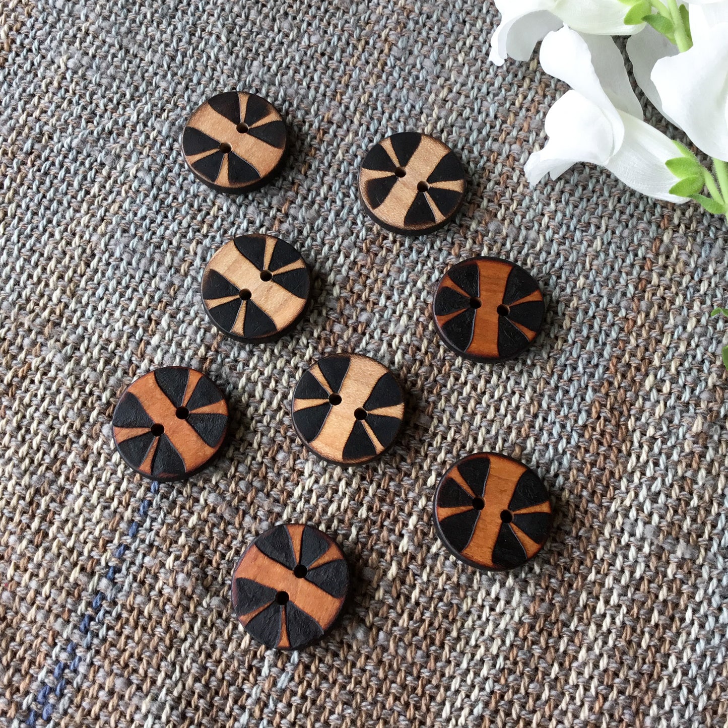 'Split Flower' Wood Burned Buttons 7/8”
