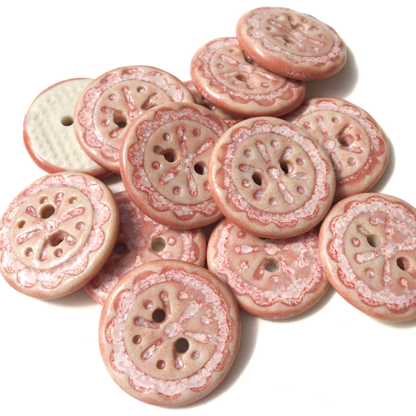 Scalloped Flowers Porcelain Button ‘Rose Quartz’ 11/16"