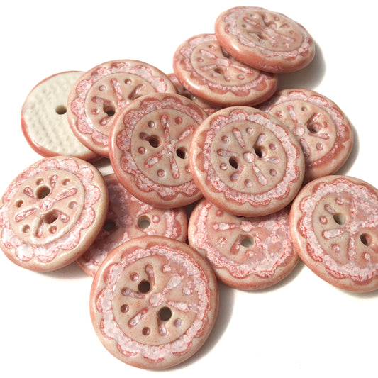 Scalloped Flowers Porcelain Button ‘Rose Quartz’ 11/16"