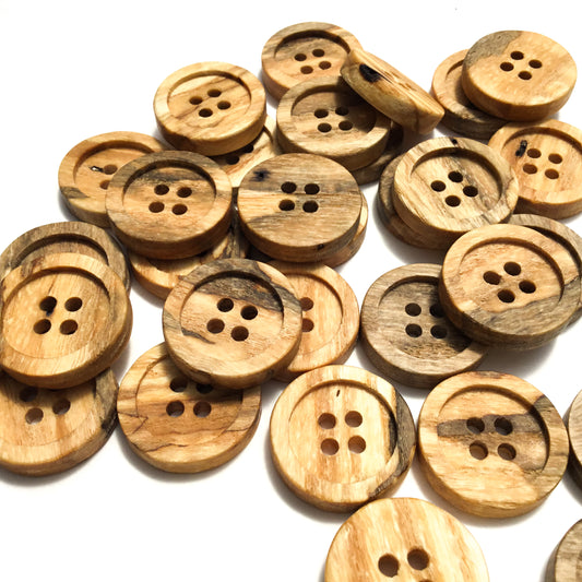 Four Hole Inset Button - Spalted Ash Wood - 4 sizes