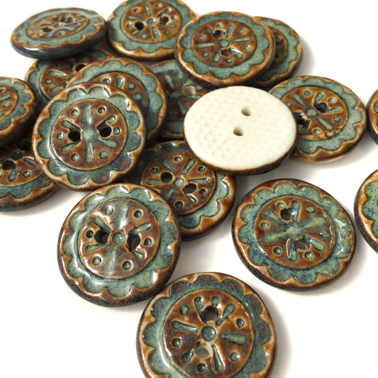 Scalloped Flowers Porcelain Button ‘Turquoise Patina’ 11/16"