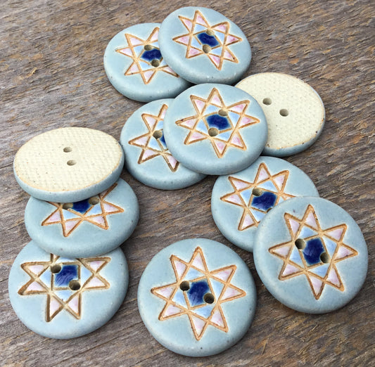 Ohio Star Quilt Block Stoneware Button ‘Winter Sky’ 7/8”