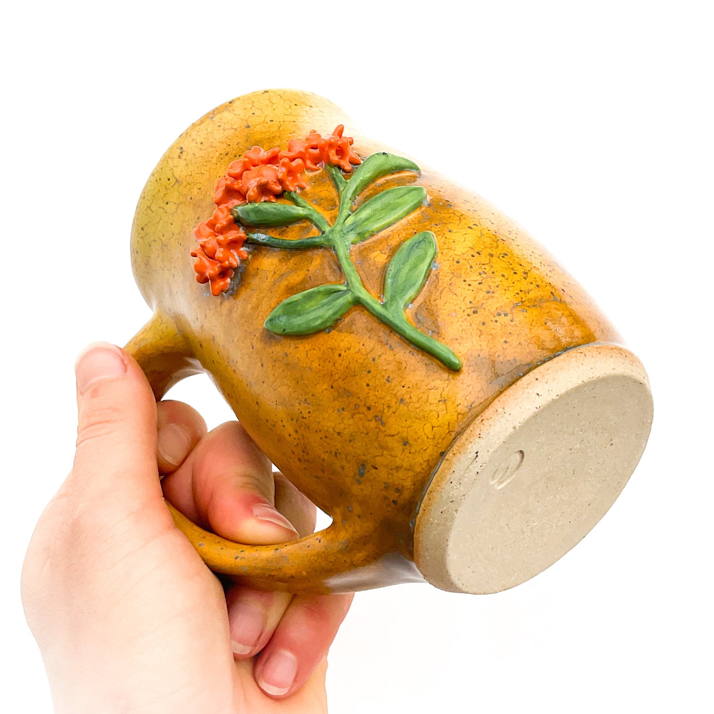 Butterfly Weed Hand Sculpted Stoneware Mug 12 oz