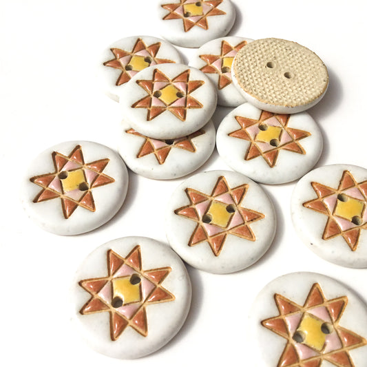 Ohio Star Quilt Block Stoneware Button ‘Earthy Sweet’ 7/8”