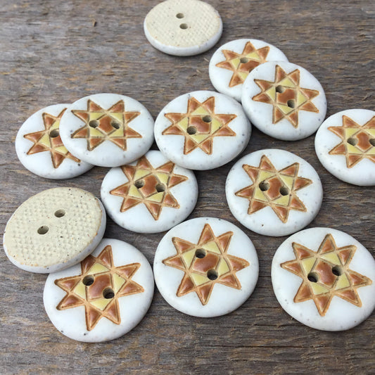 Ohio Star Quilt Block Stoneware Button ‘Prairie Quilt’ 3/4”