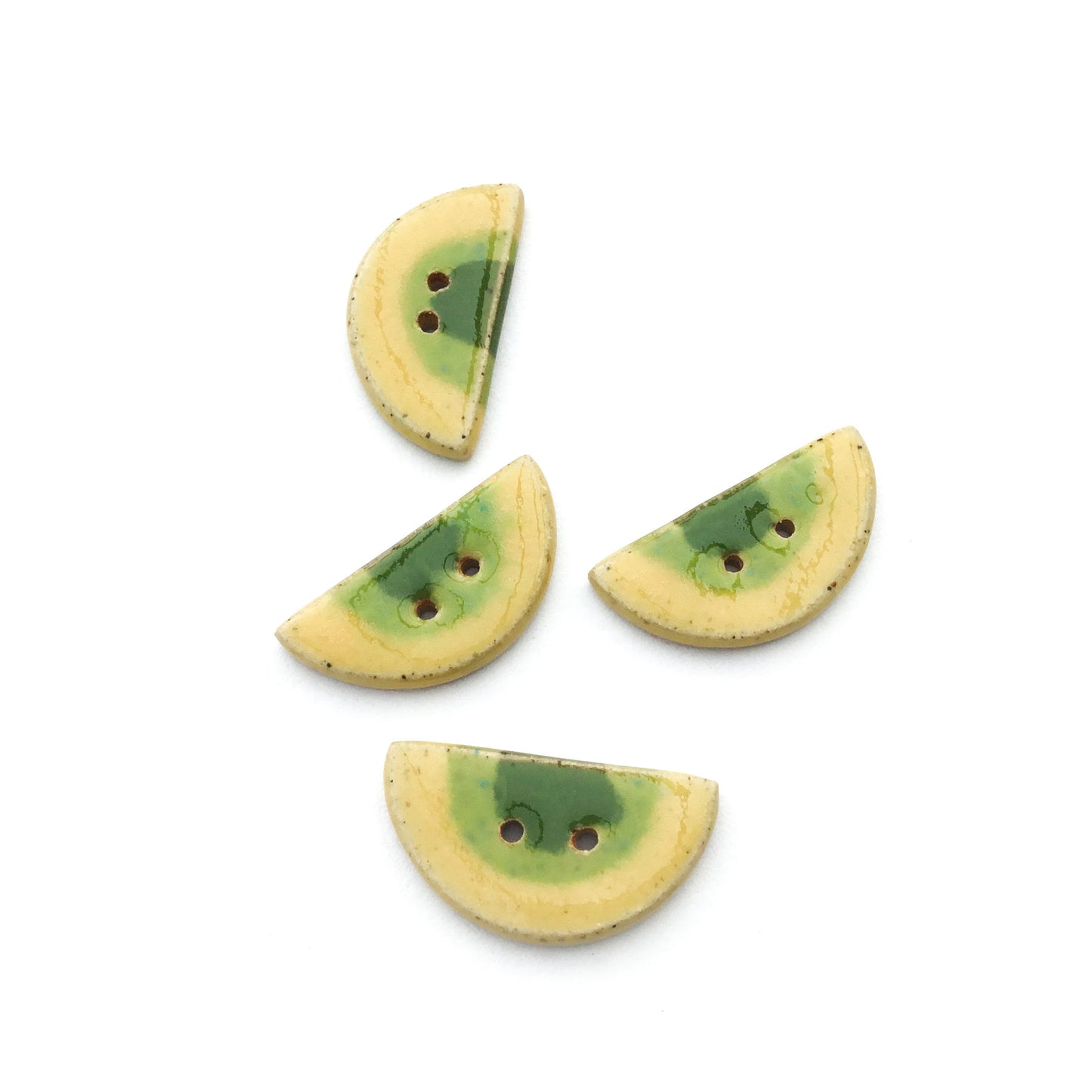 Yellow & Green Half Circle Stoneware Buttons 9/16" x 1-1/16" - 4 Pack