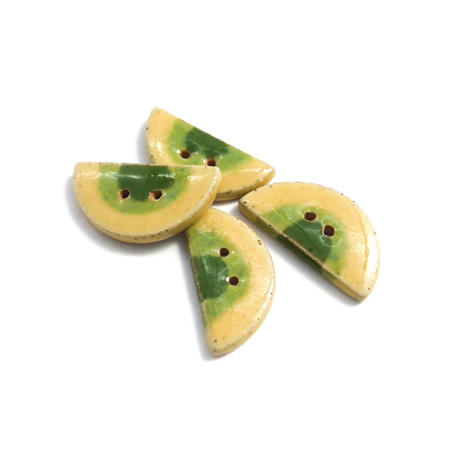 Yellow & Green Half Circle Stoneware Buttons 9/16" x 1-1/16" - 4 Pack