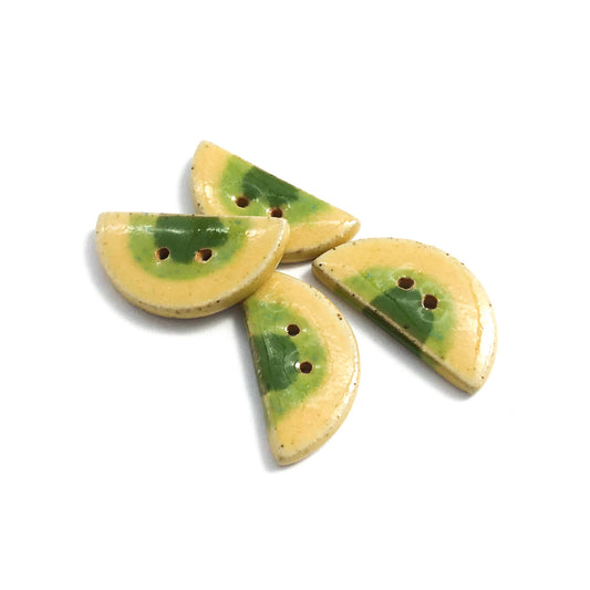Yellow & Green Half Circle Stoneware Buttons 9/16" x 1-1/16" - 4 Pack