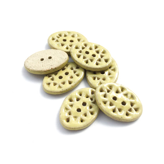 Hand Stamped Light Yellow Stoneware Buttons 5/8" x 7/8" - 7 Pack