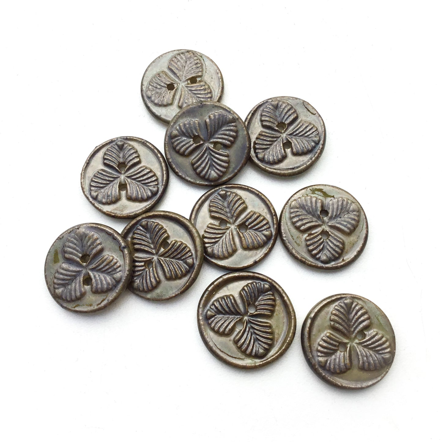 Iridescent Moss Green 'Trifolium' Stoneware Button 7/8"