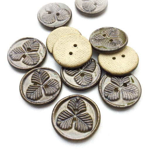 Iridescent Moss Green 'Trifolium' Stoneware Button 7/8"